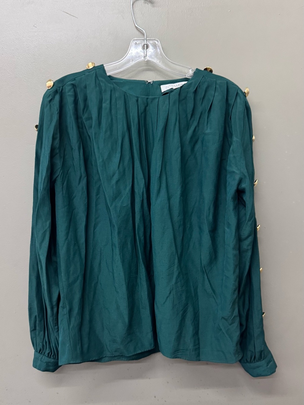 Intermix Bryony green pleated bamboo silk blouse size XS